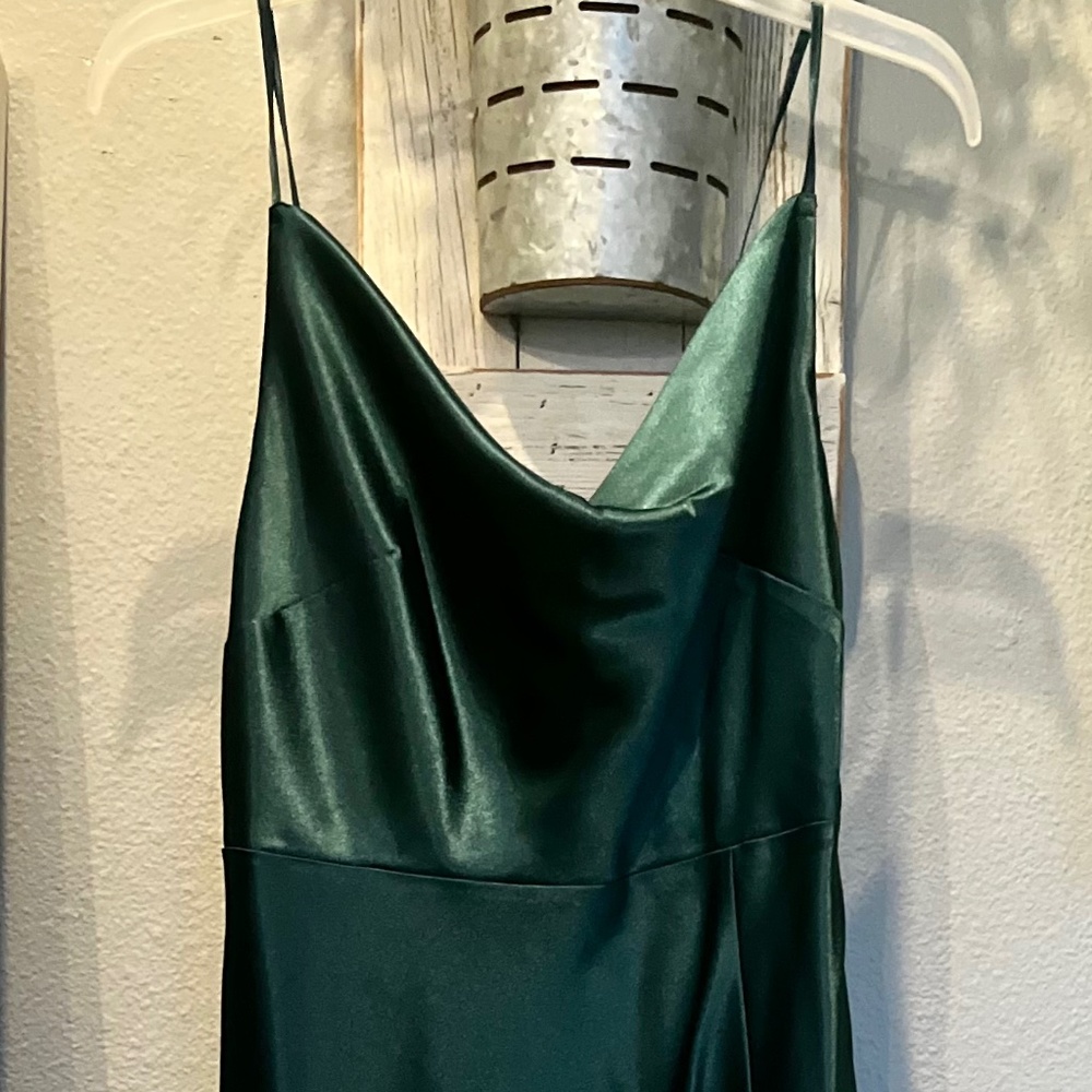 Birdy Grey Bridesmaid Lisa Long Satin Dress in Emerald Size M